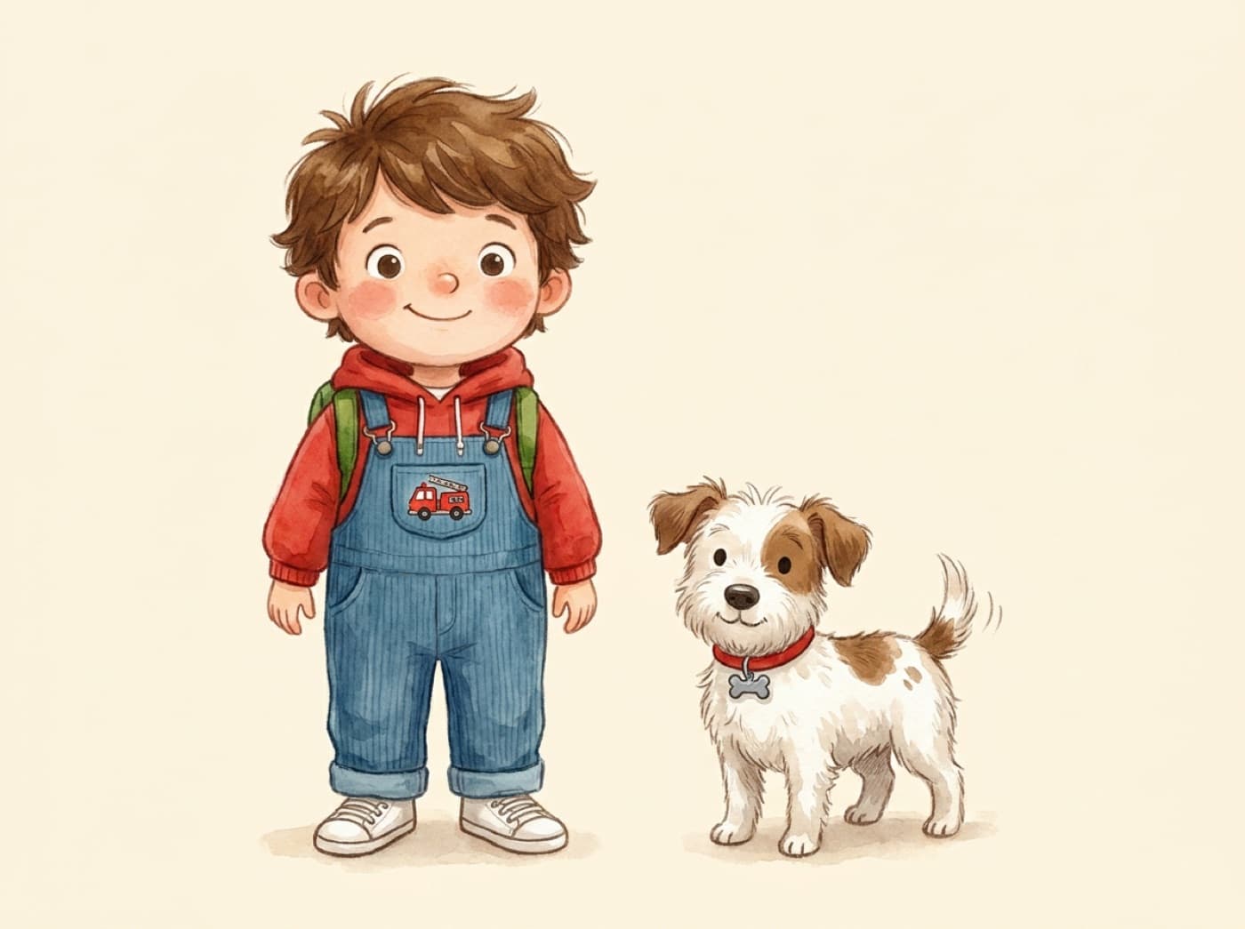 Leo und sein Hund Toby als gezeichnete Figuren